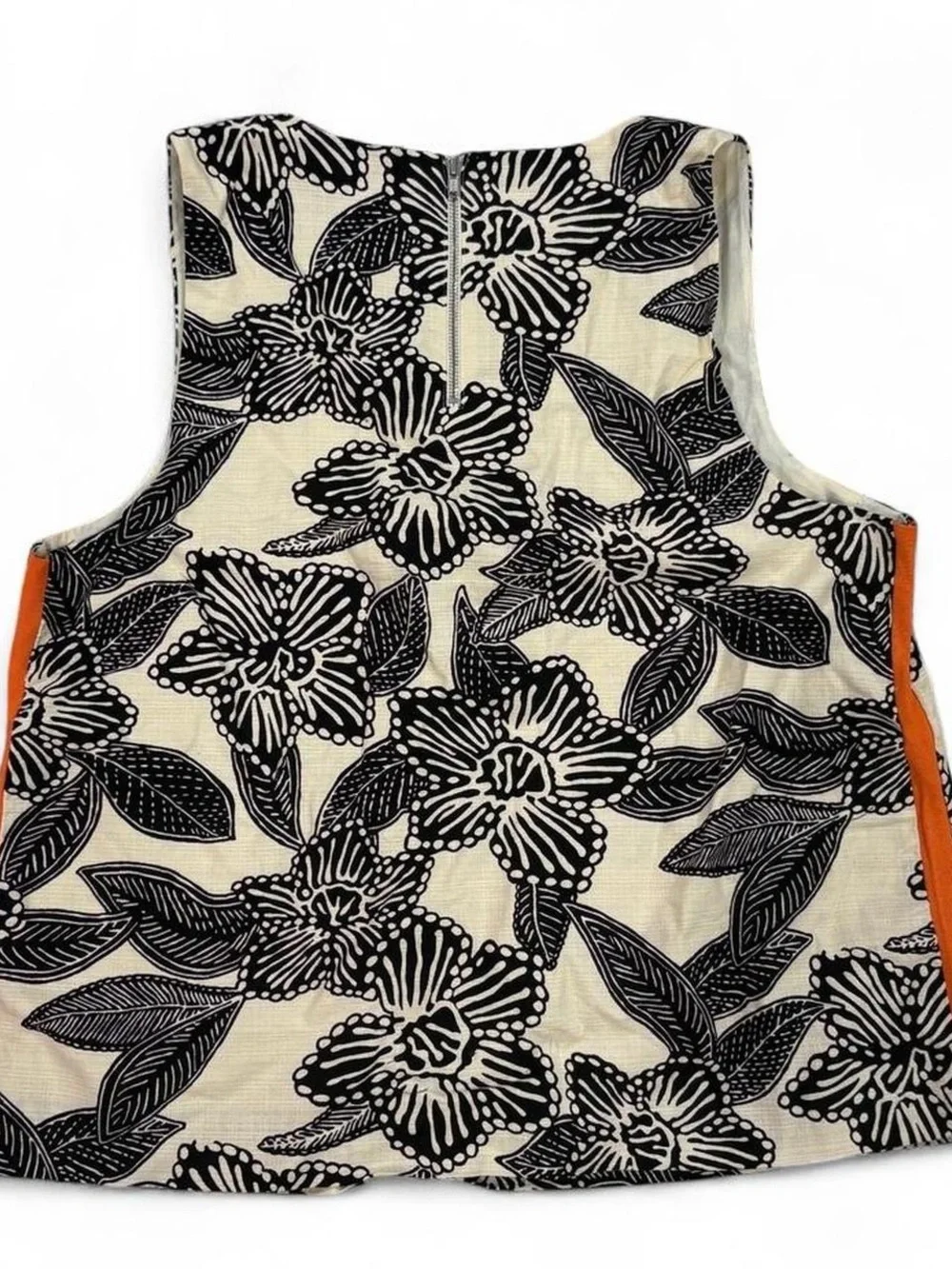 Custom J.Crew orange + black Notched Shell Polynesian floral tank top beaded